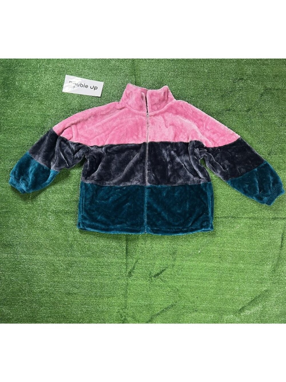 UGG Size Medium Elaina Colorblock Jacket Zip Front Tri-Color Black/gray Pink